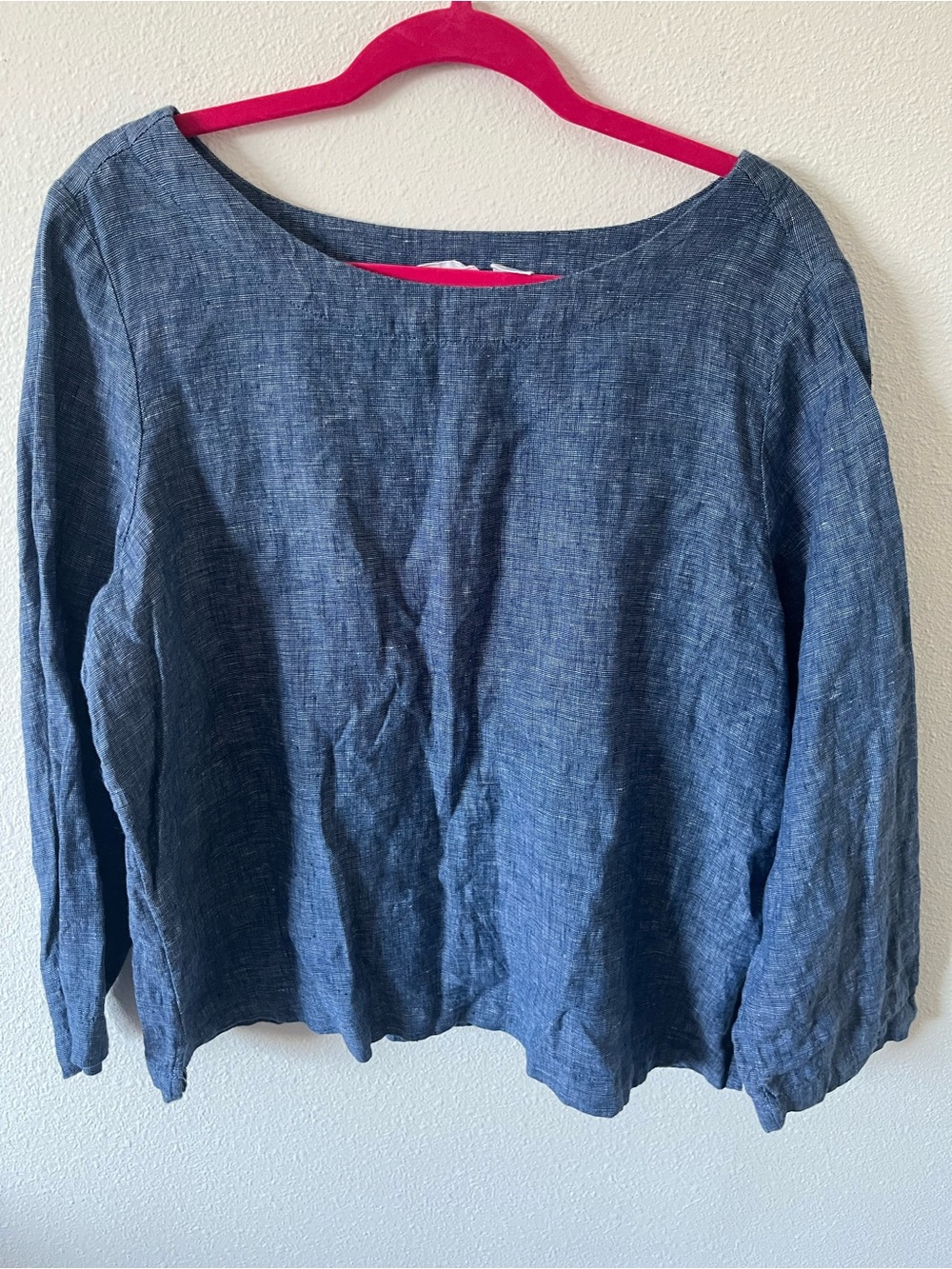 Sigrid Olsen Indigo Blue Linen Boatneck Long Sleeve Top